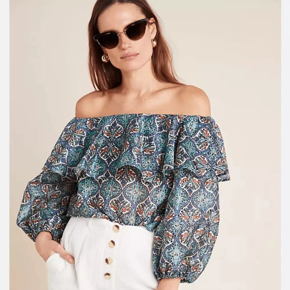 NWT Sachin + Babi Anthropologie eyelet lace puff sleeve Musette blouse
